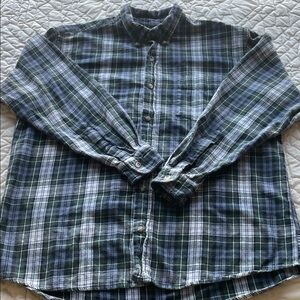Men's Plaid Button-Up Flannel Shirt - Green and Blue